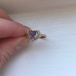 Amethyst 14KP Gold Heart Ring Pave Diamonds
